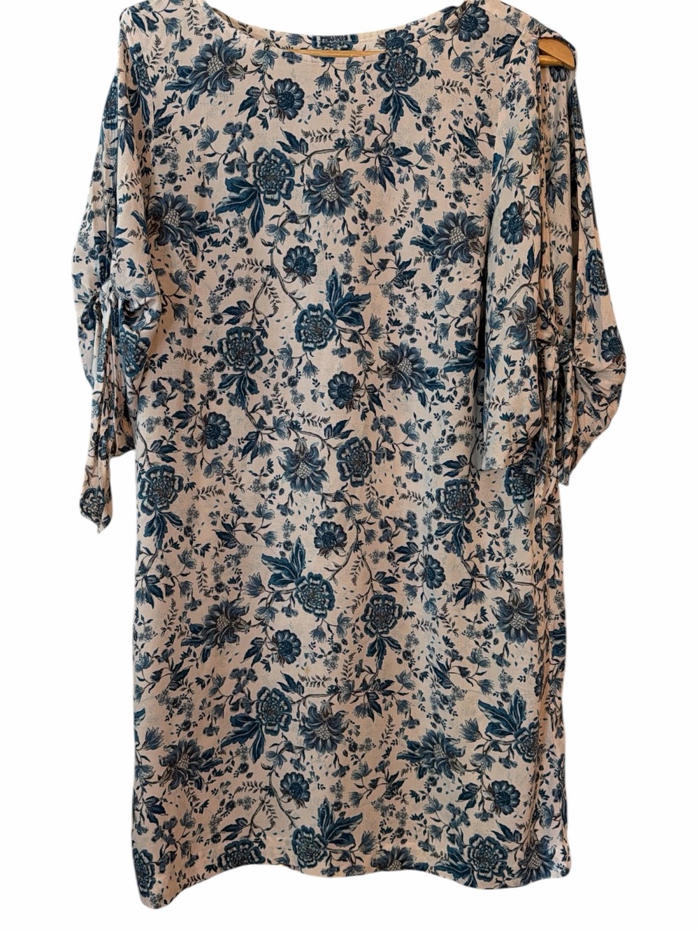 H&M Shift Dress Floral Cold Shoulder Cut Out Tie Sleeves Women’s Size 8